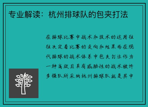 专业解读：杭州排球队的包夹打法